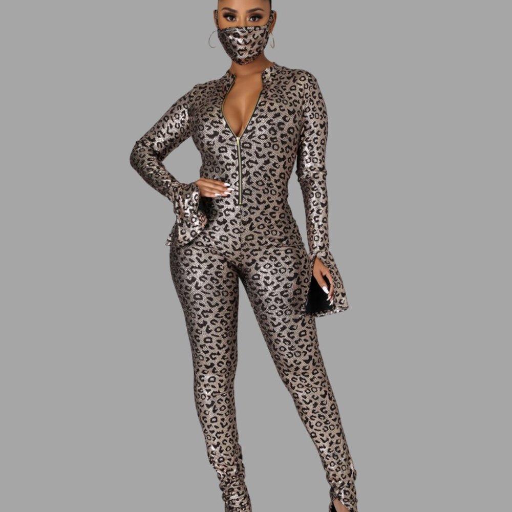 Follow Me Leopard Jumpsuit with mask